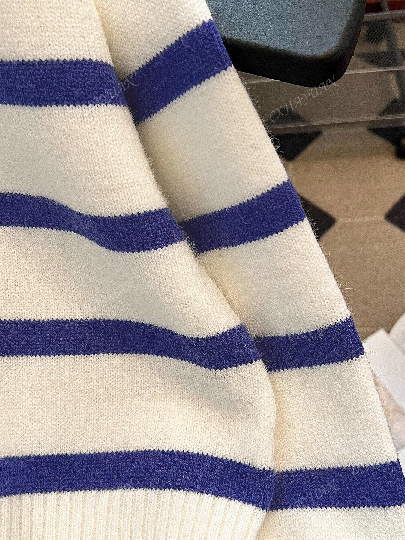 Women'S New Arrival Striped Pullover Sweater, Fashionable High-Quality Simple Zip-Up Warm Knit Top for Autumn and Winter