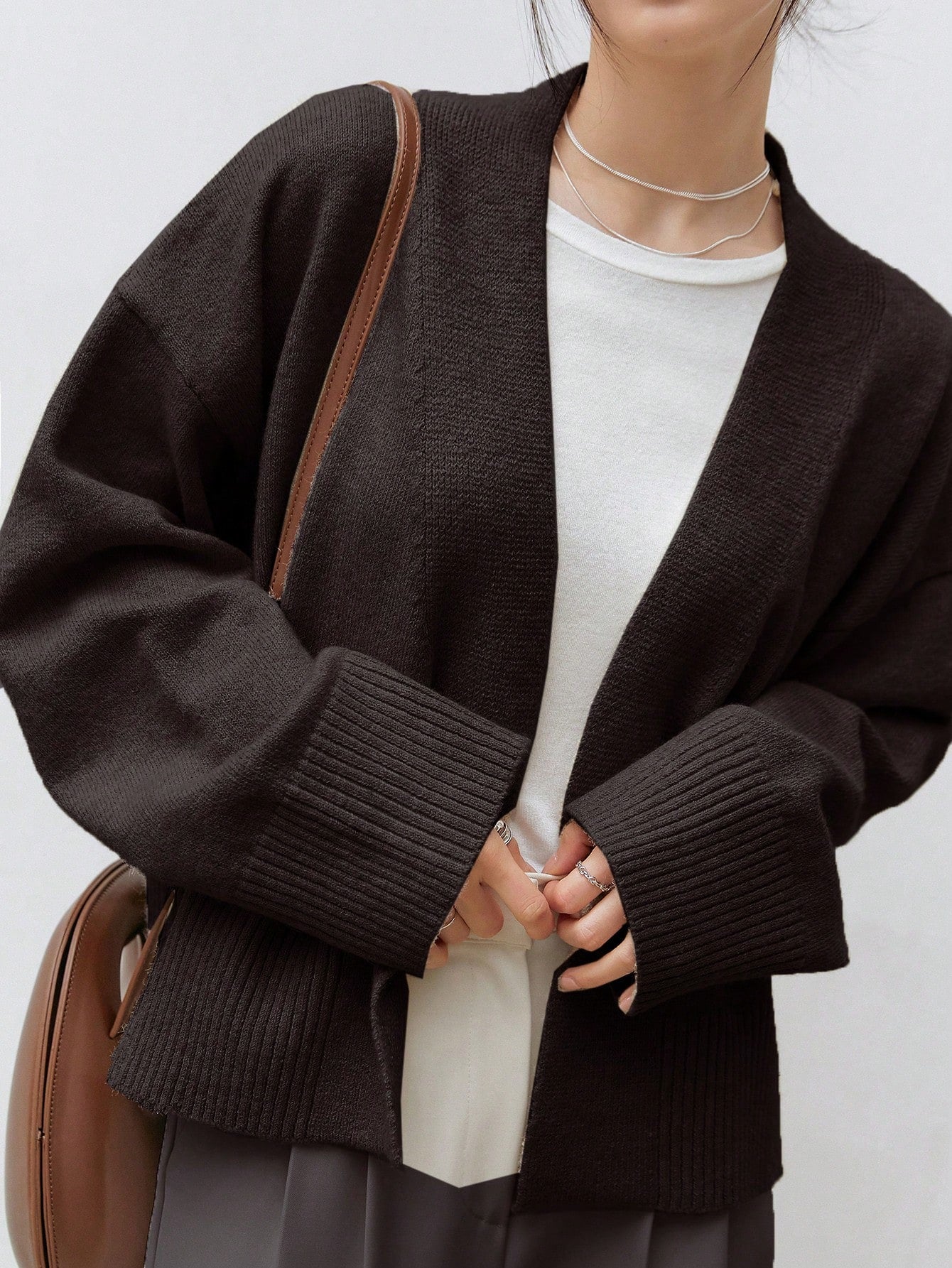 Dazy-Less Drop Shoulder Belted Cardigan,Long Sleeve Tops Old Money Style Business Casual Woman Work Clothes