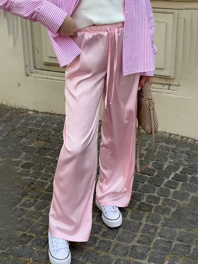 Autumn Fashion Long Straight Pants Women Fashion Solid High Waist Lace-Up Trouser Female High Street Long Pants Ladies