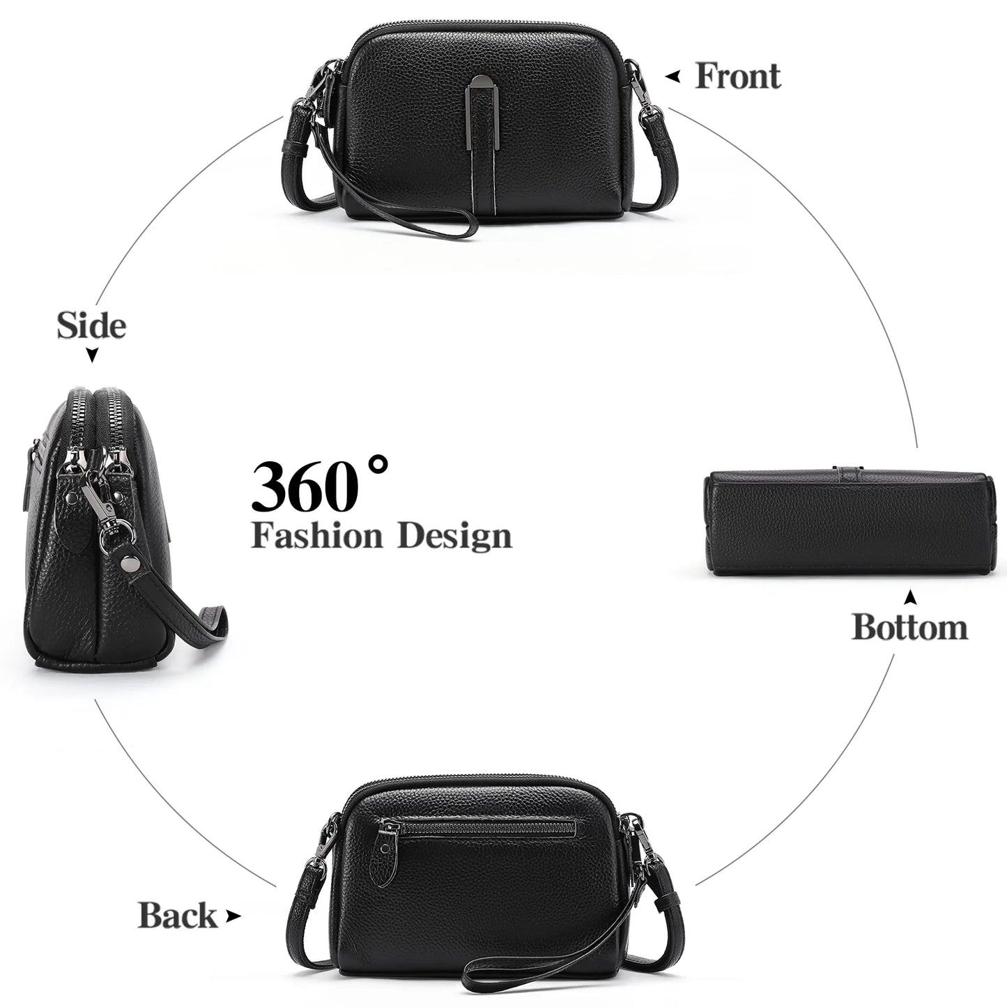 Crossbody Bags for Women Small Genuine Leather Shoulder Purse Cross Body Bag with Wristlet Top Zipper