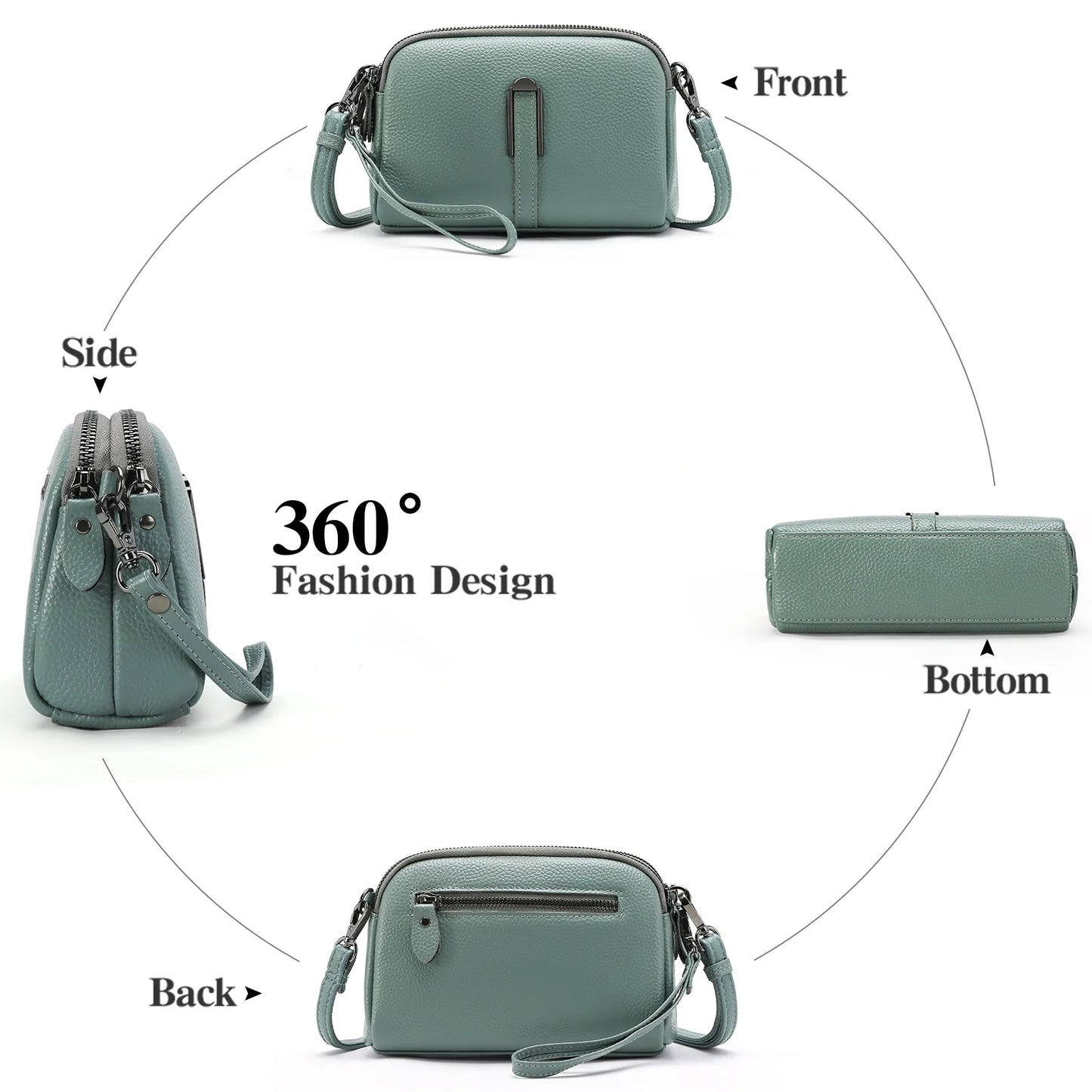 Crossbody Bags for Women Small Genuine Leather Shoulder Purse Cross Body Bag with Wristlet Top Zipper