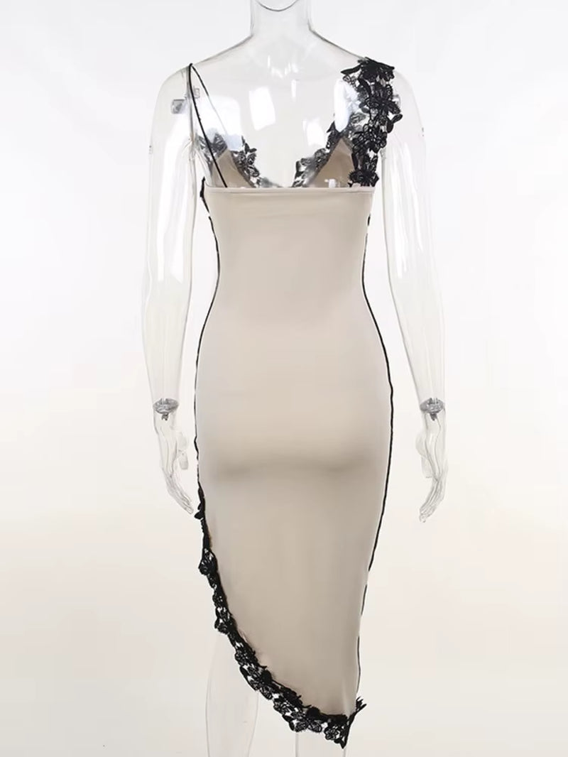 Lace High Split Sexy Midi Dress for Women Robe 2023 New Spaghetti Strap Sleeveless Deep V Neck Party Long Dress Vestido