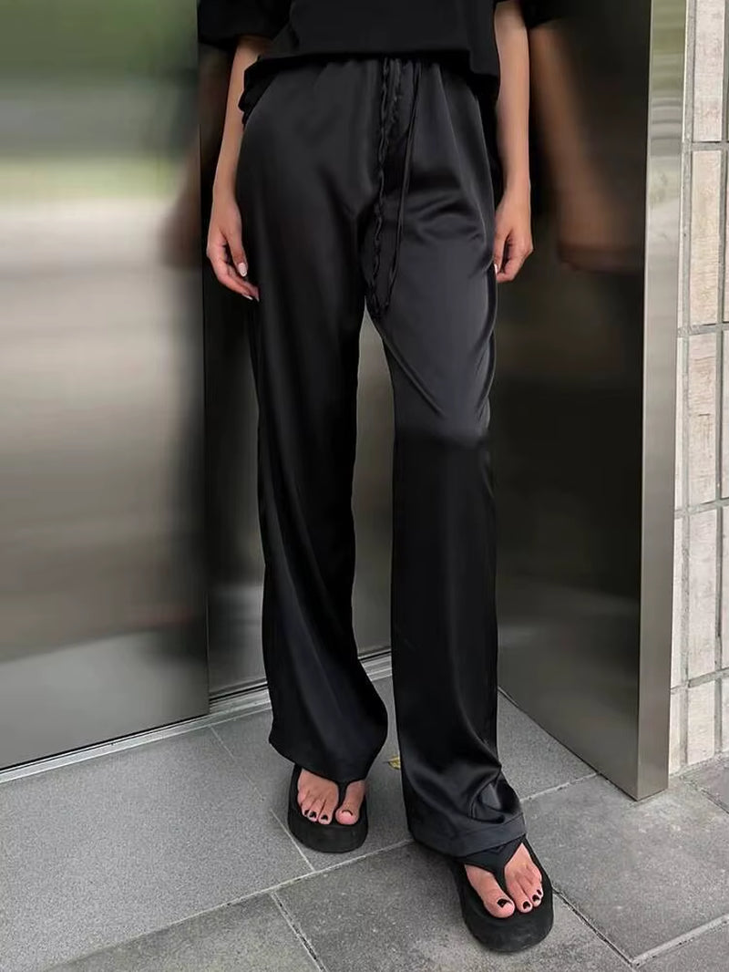 Autumn Fashion Long Straight Pants Women Fashion Solid High Waist Lace-Up Trouser Female High Street Long Pants Ladies