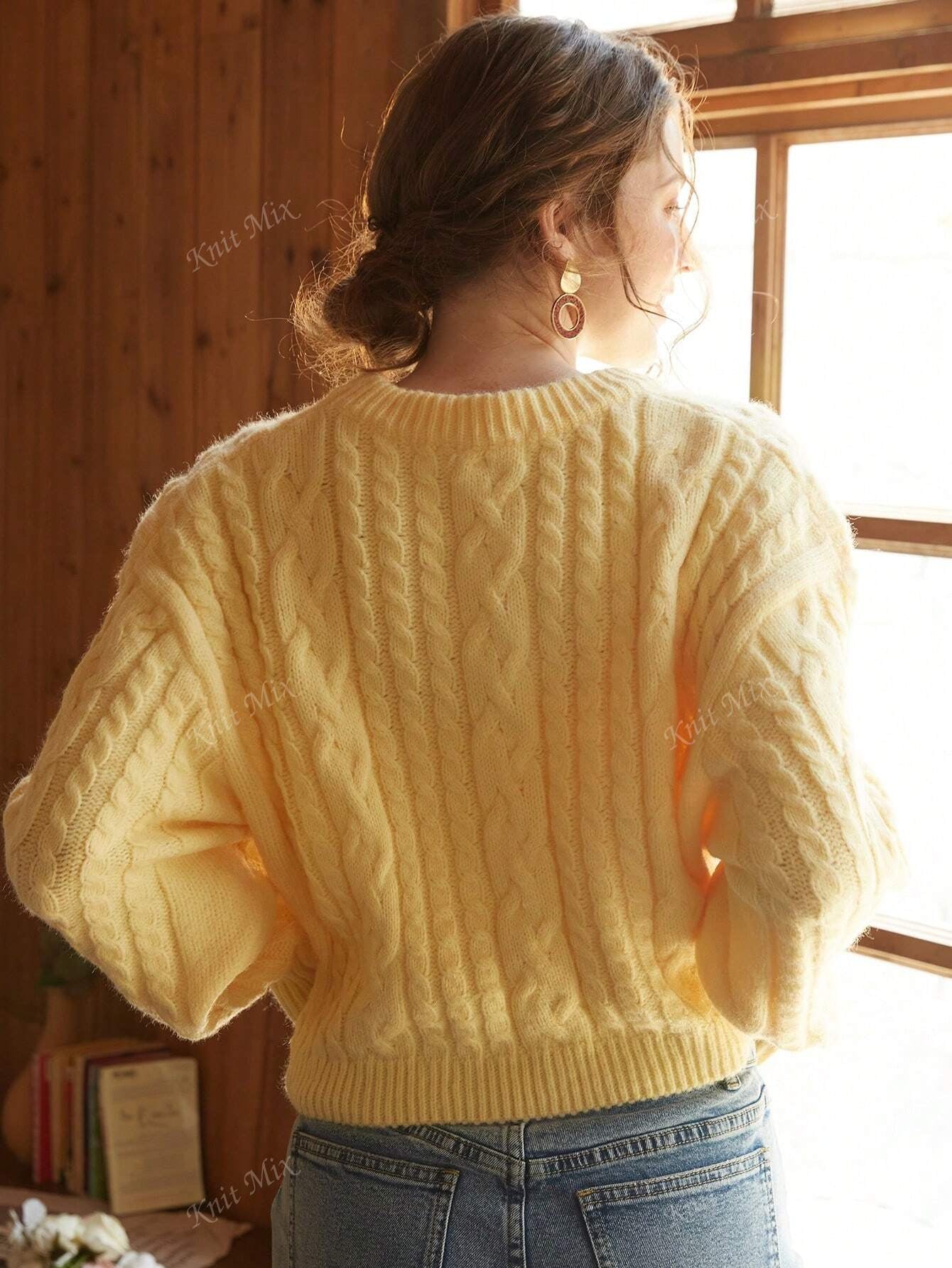 Autumn Winter Knit Sweater Thick French Style Loose Pullover Long Sleeve round Neck Jumper Back to School Fall Women Clothes Autumn Christmas New Year Chic (Pattern Random)