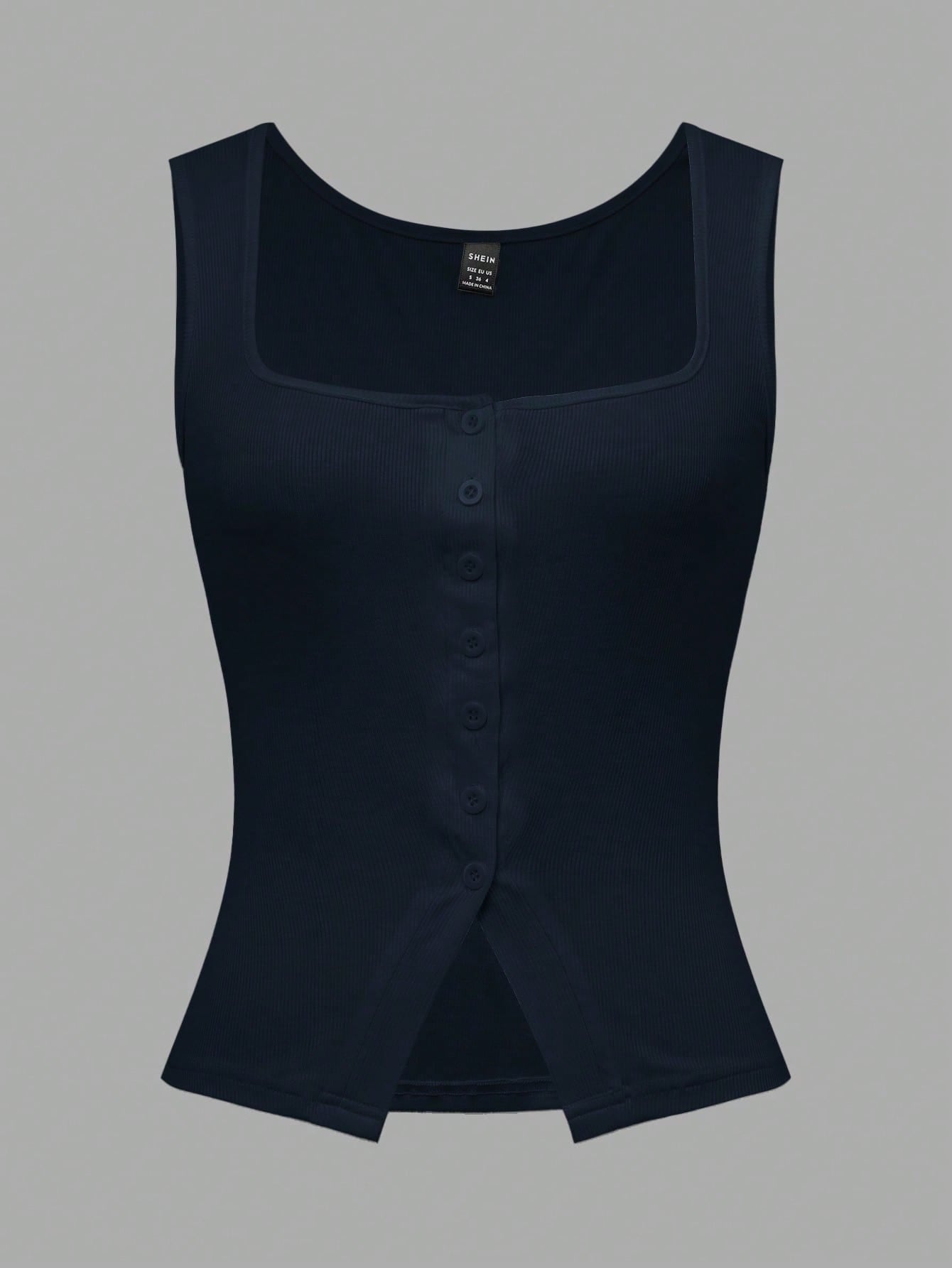 Zielony French Square Neck Sleeveless Cropped Knit Camisole, Open Slit Design, Skinny Fit Chic Top for Summer