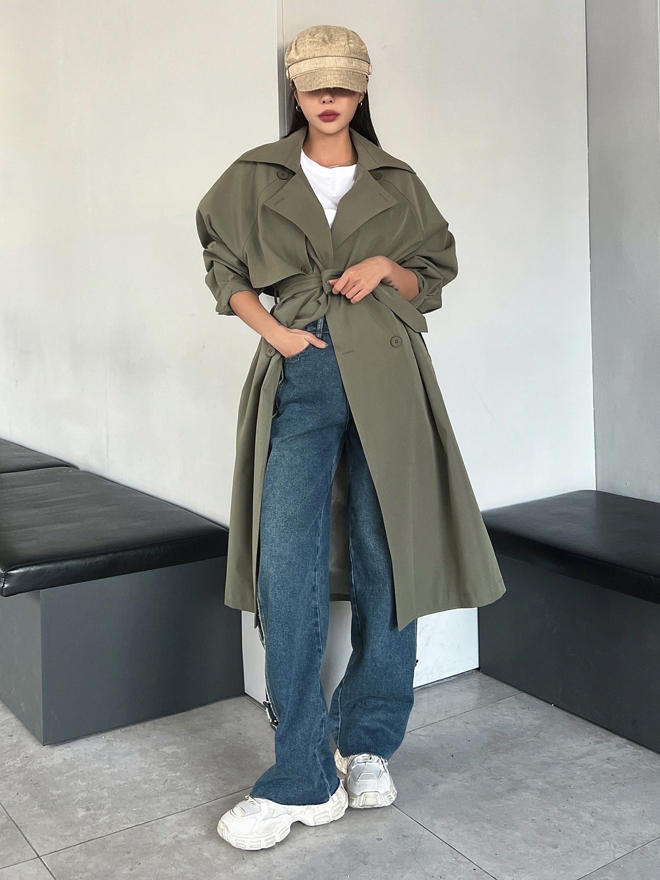 DAZY Raglan Sleeve Double Breasted Trench Coat,Fall Clothes Women Jacket