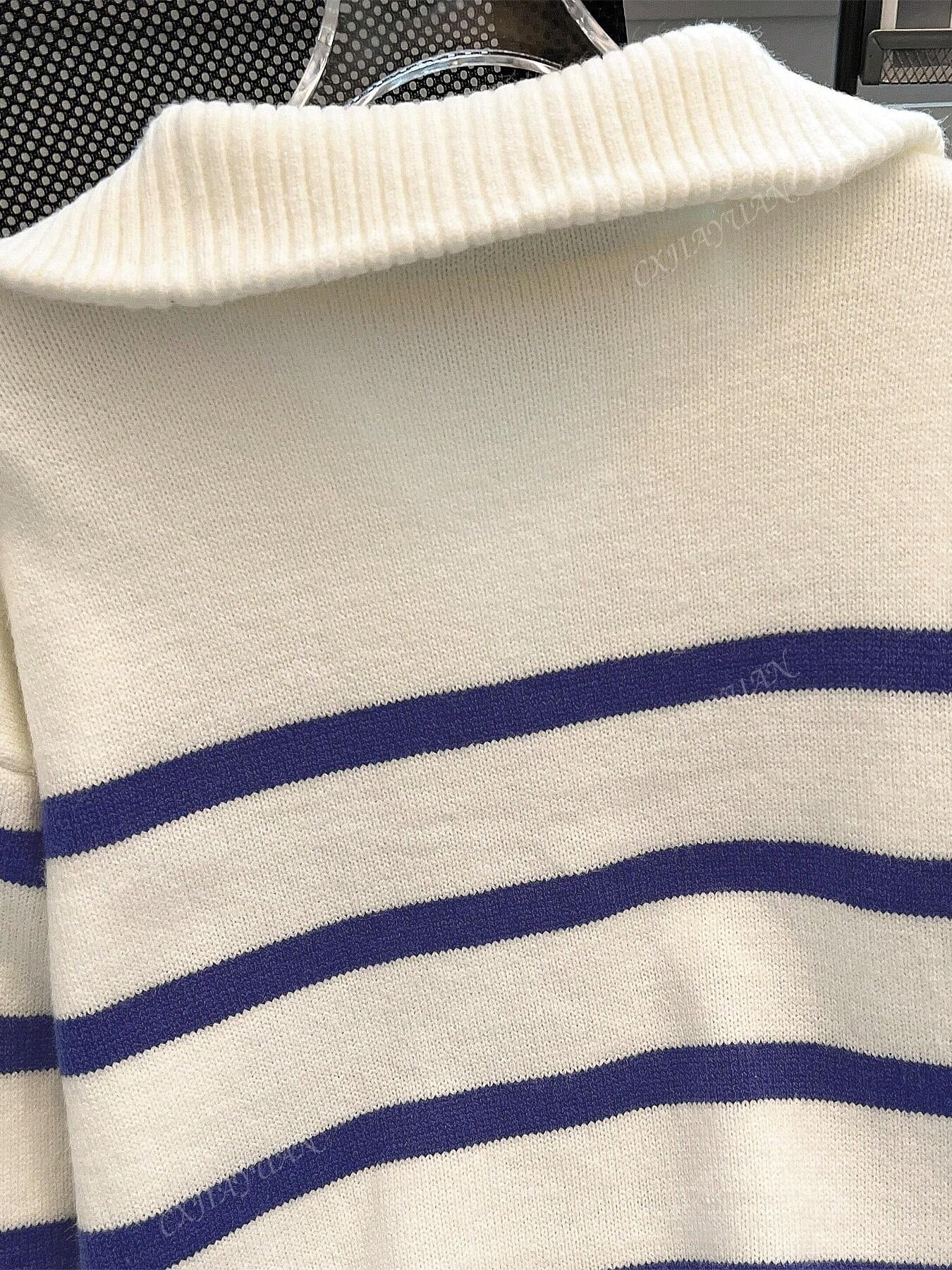 Women'S New Arrival Striped Pullover Sweater, Fashionable High-Quality Simple Zip-Up Warm Knit Top for Autumn and Winter