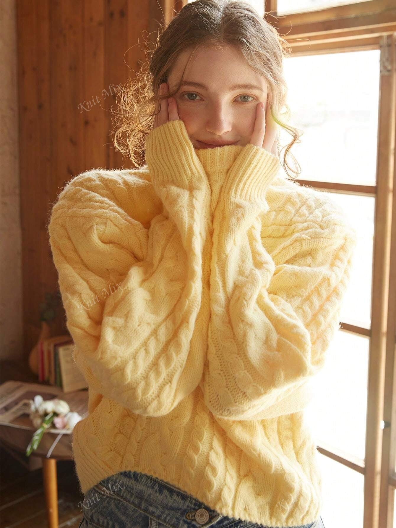 Autumn Winter Knit Sweater Thick French Style Loose Pullover Long Sleeve round Neck Jumper Back to School Fall Women Clothes Autumn Christmas New Year Chic (Pattern Random)
