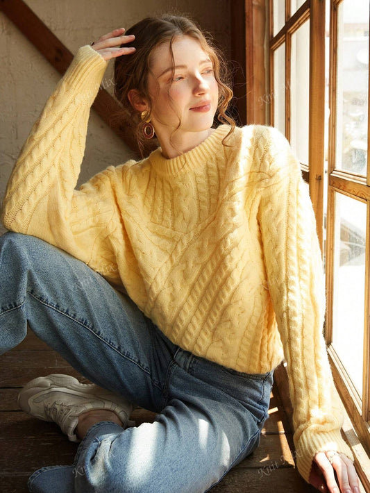 Autumn Winter Knit Sweater Thick French Style Loose Pullover Long Sleeve round Neck Jumper Back to School Fall Women Clothes Autumn Christmas New Year Chic (Pattern Random)