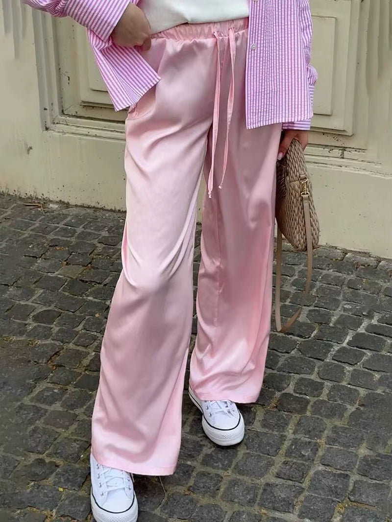 Autumn Fashion Long Straight Pants Women Fashion Solid High Waist Lace-Up Trouser Female High Street Long Pants Ladies