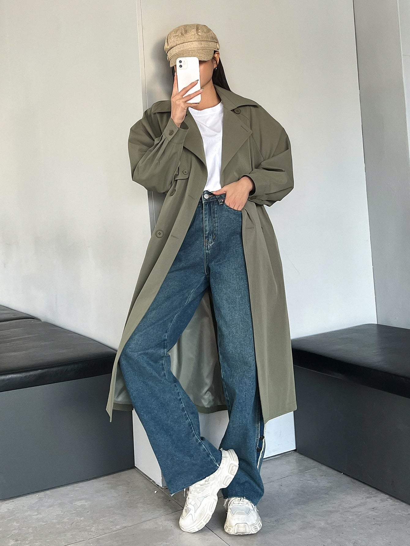 DAZY Raglan Sleeve Double Breasted Trench Coat,Fall Clothes Women Jacket