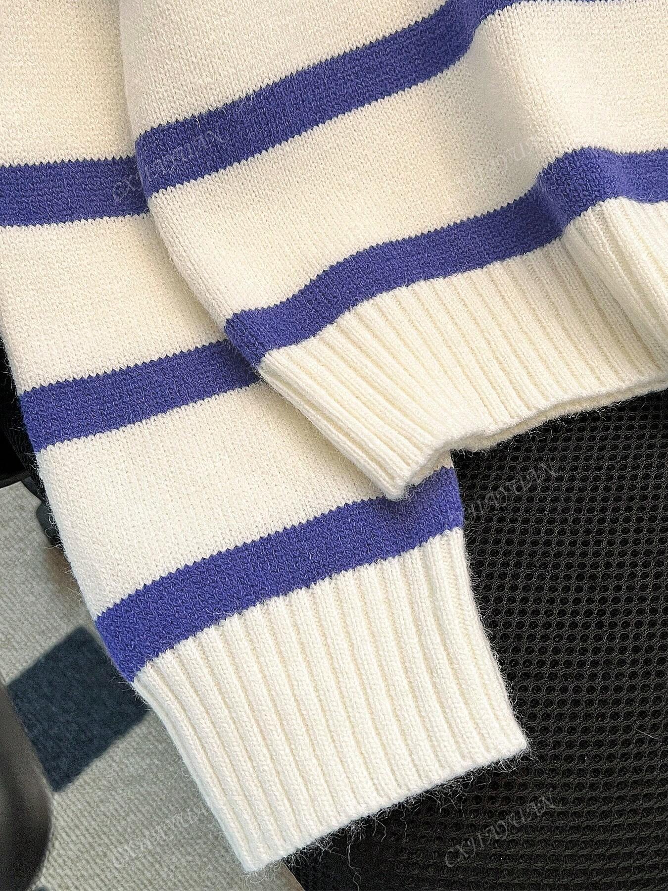 Women'S New Arrival Striped Pullover Sweater, Fashionable High-Quality Simple Zip-Up Warm Knit Top for Autumn and Winter