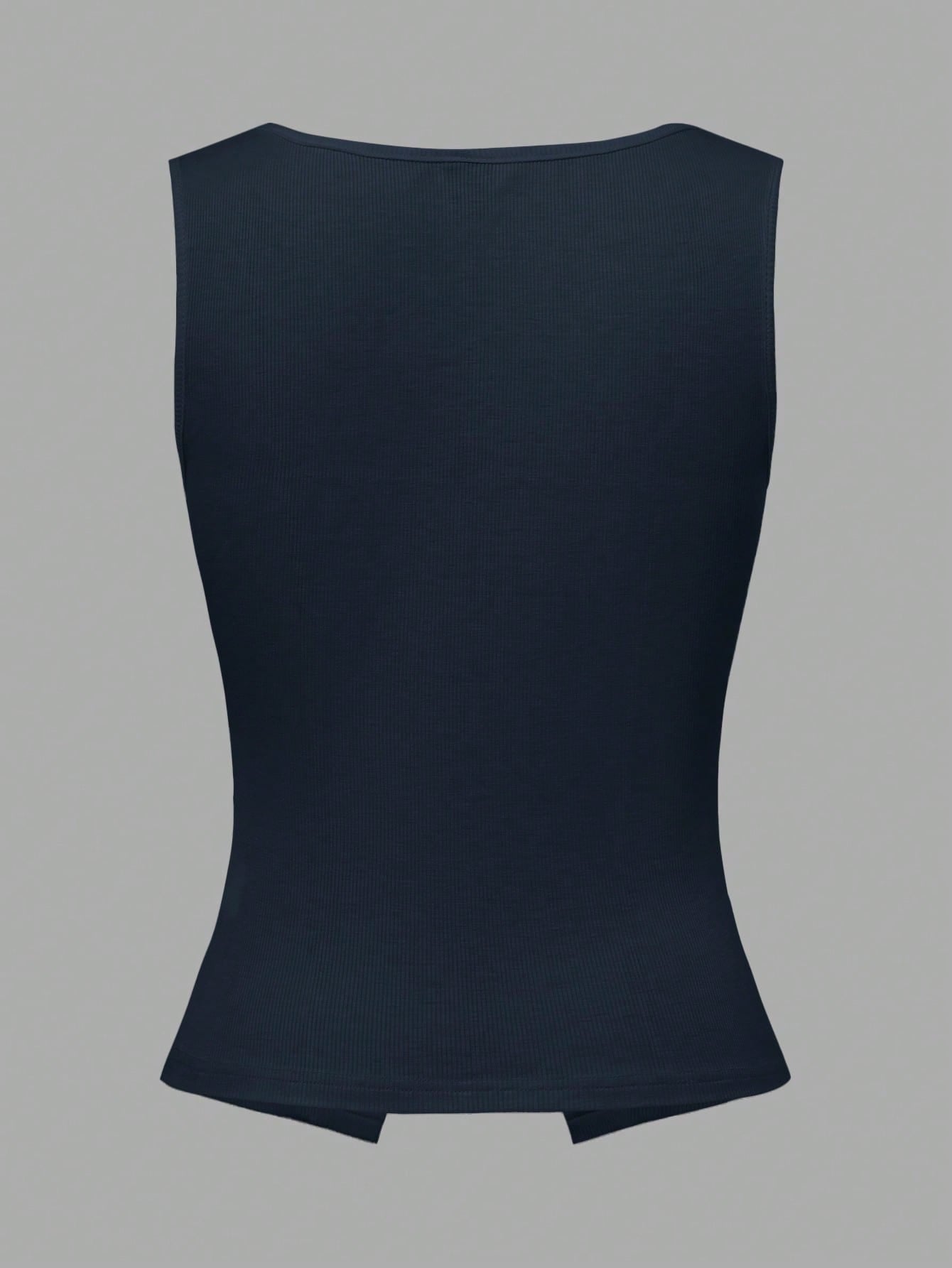 Zielony French Square Neck Sleeveless Cropped Knit Camisole, Open Slit Design, Skinny Fit Chic Top for Summer