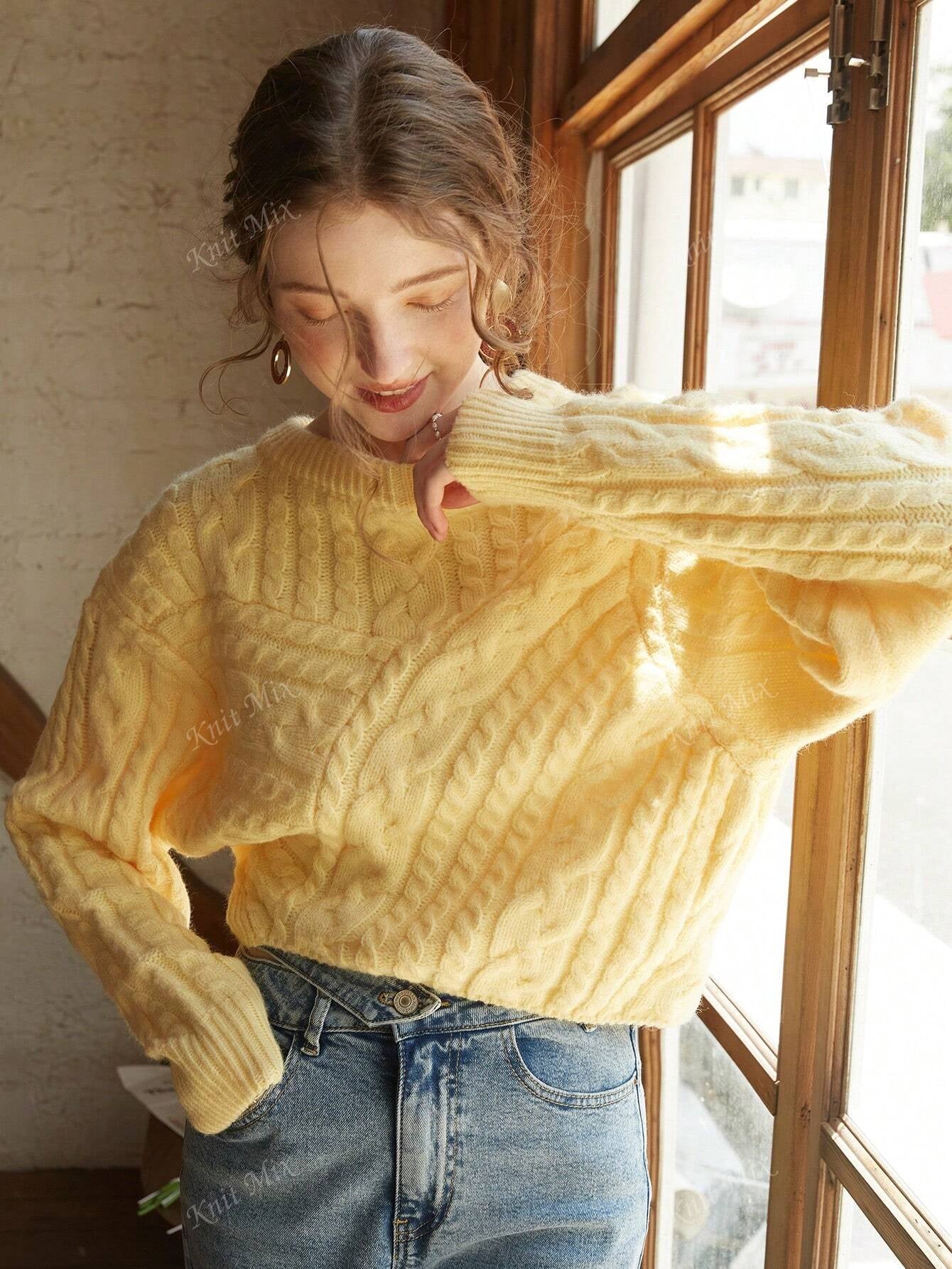 Autumn Winter Knit Sweater Thick French Style Loose Pullover Long Sleeve round Neck Jumper Back to School Fall Women Clothes Autumn Christmas New Year Chic (Pattern Random)