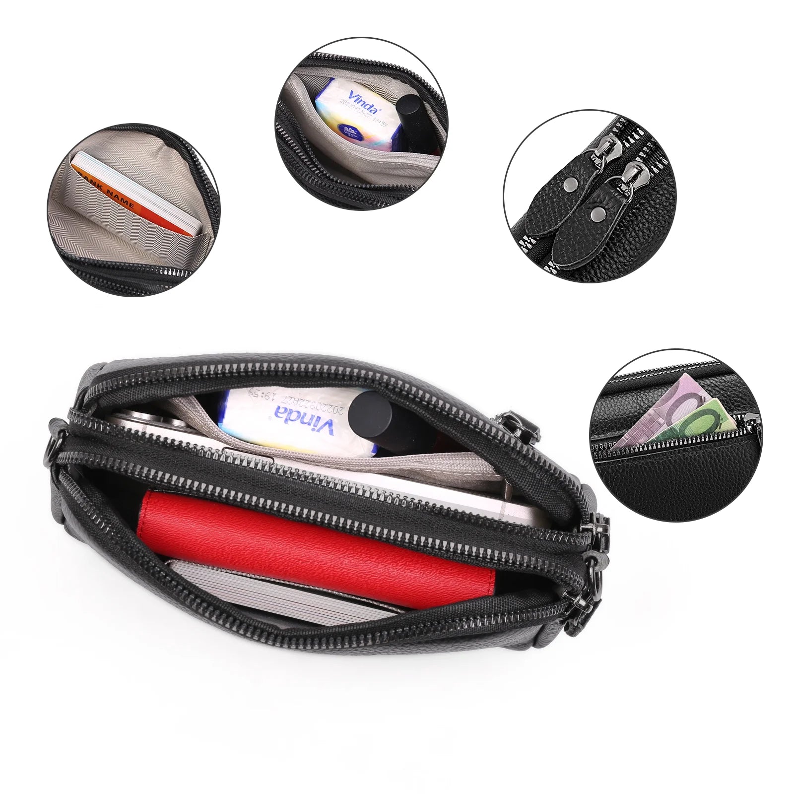 Crossbody Bags for Women Small Genuine Leather Shoulder Purse Cross Body Bag with Wristlet Top Zipper