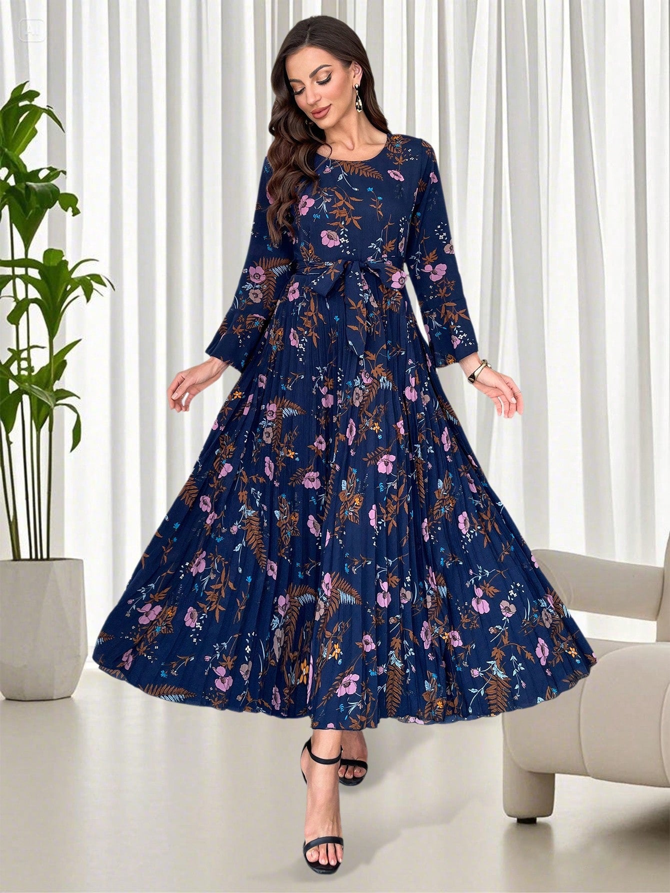 Modelyn Floral Print Ruffle Hem A-Line Mini Dress
