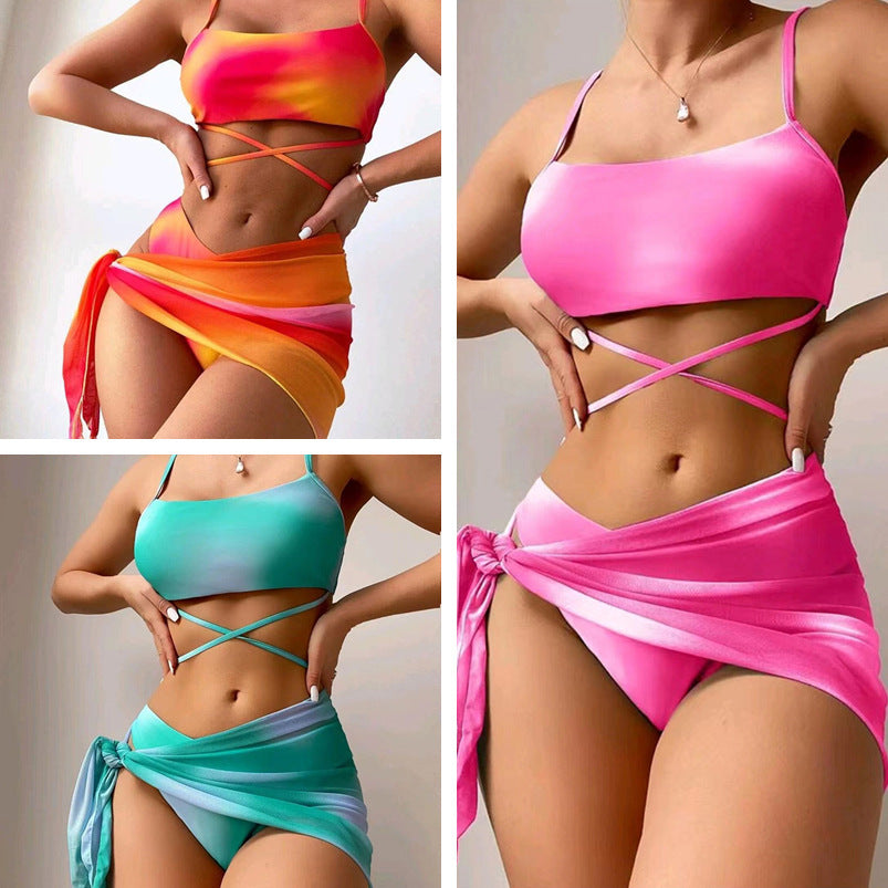 Three-Piece Bedazzle Your Donuts: Funky Tie-Dye Bikini & Skirt Set for Sassy Sun Worshippers!