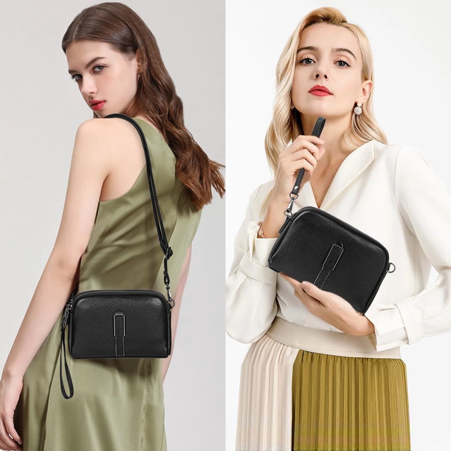 Crossbody Bags for Women Small Genuine Leather Shoulder Purse Cross Body Bag with Wristlet Top Zipper
