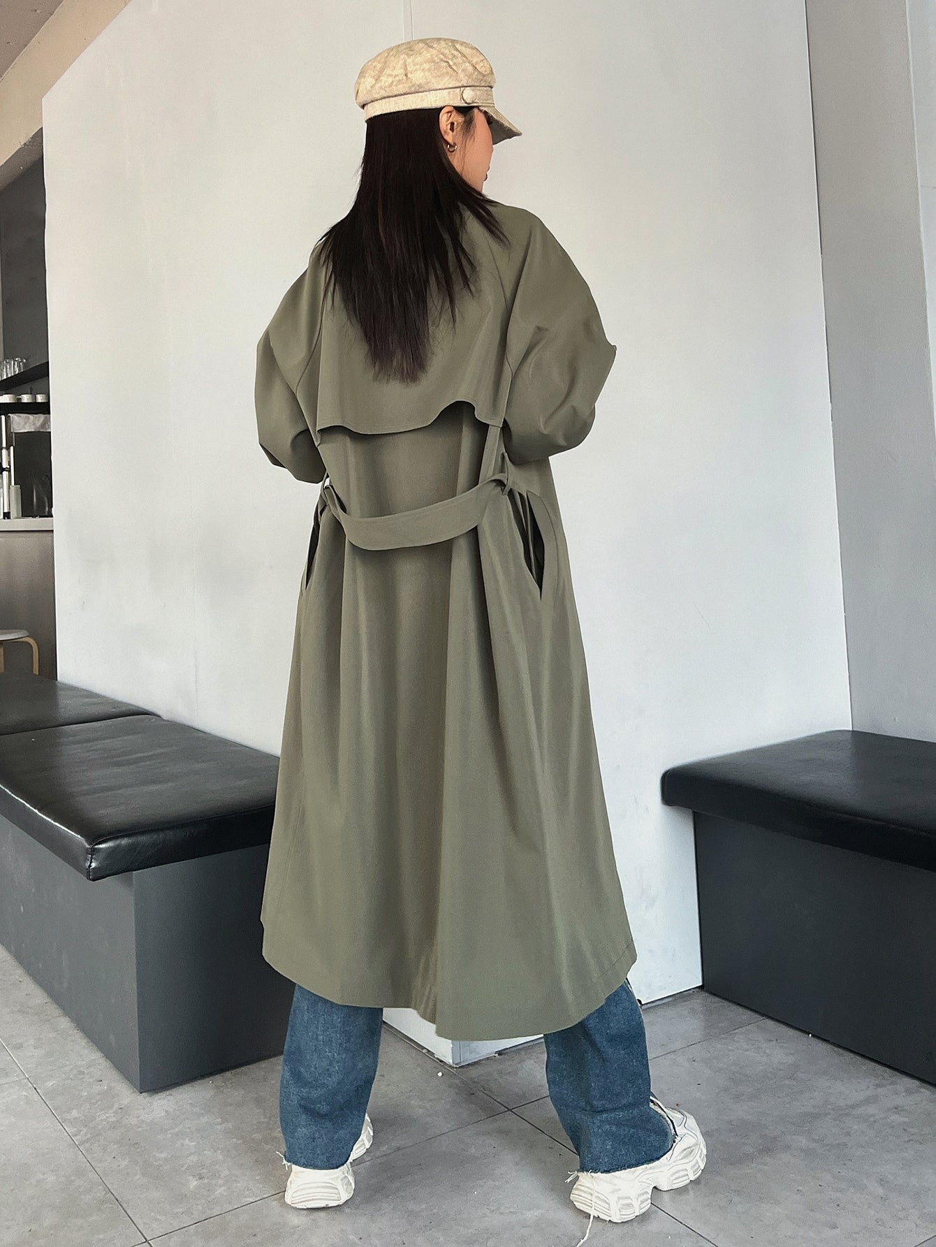 DAZY Raglan Sleeve Double Breasted Trench Coat,Fall Clothes Women Jacket