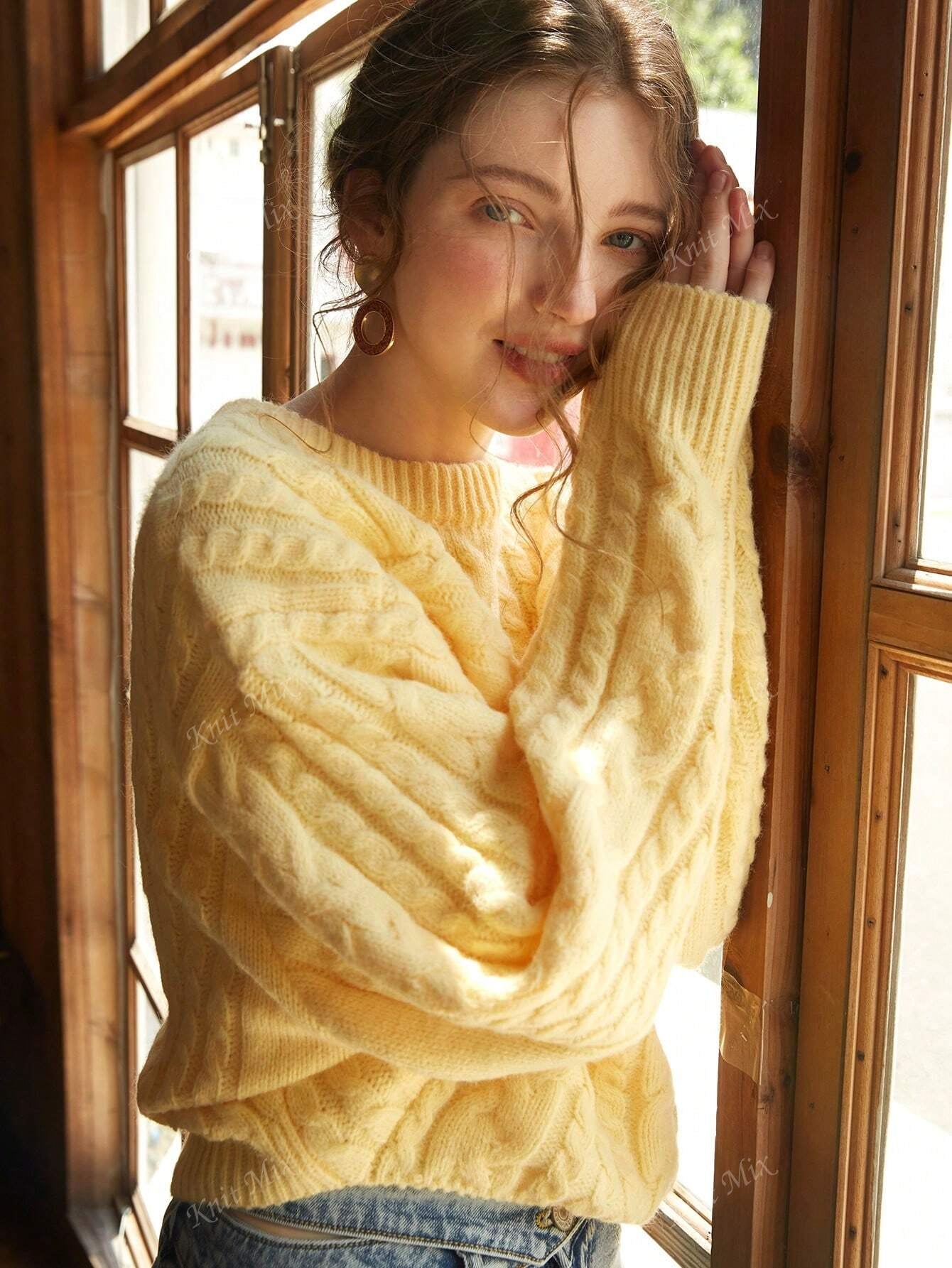 Autumn Winter Knit Sweater Thick French Style Loose Pullover Long Sleeve round Neck Jumper Back to School Fall Women Clothes Autumn Christmas New Year Chic (Pattern Random)