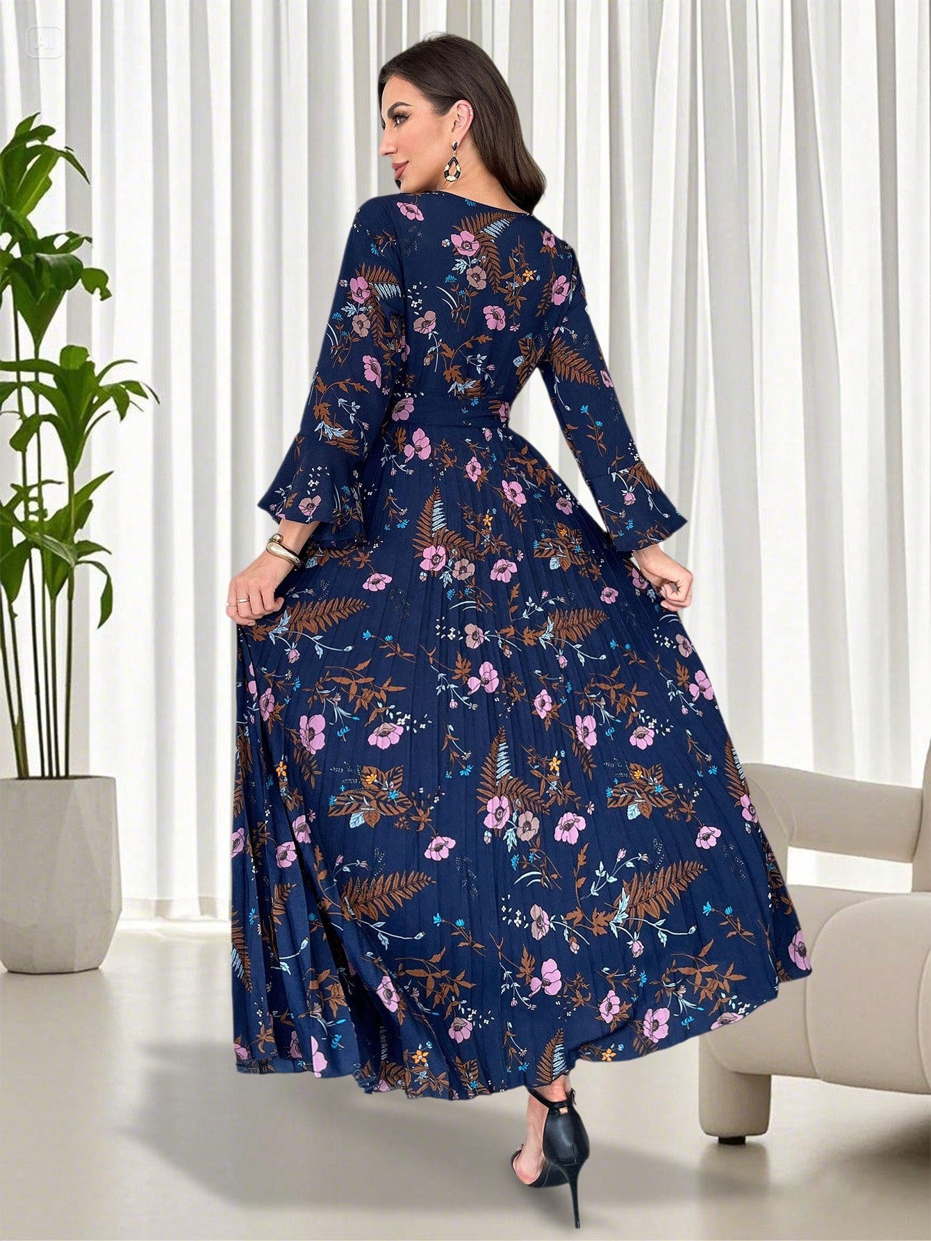 Modelyn Floral Print Ruffle Hem A-Line Mini Dress