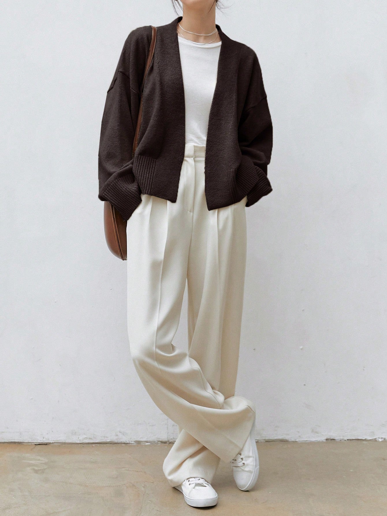 Dazy-Less Drop Shoulder Belted Cardigan,Long Sleeve Tops Old Money Style Business Casual Woman Work Clothes