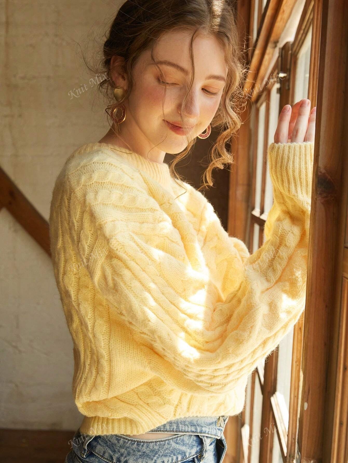 Autumn Winter Knit Sweater Thick French Style Loose Pullover Long Sleeve round Neck Jumper Back to School Fall Women Clothes Autumn Christmas New Year Chic (Pattern Random)