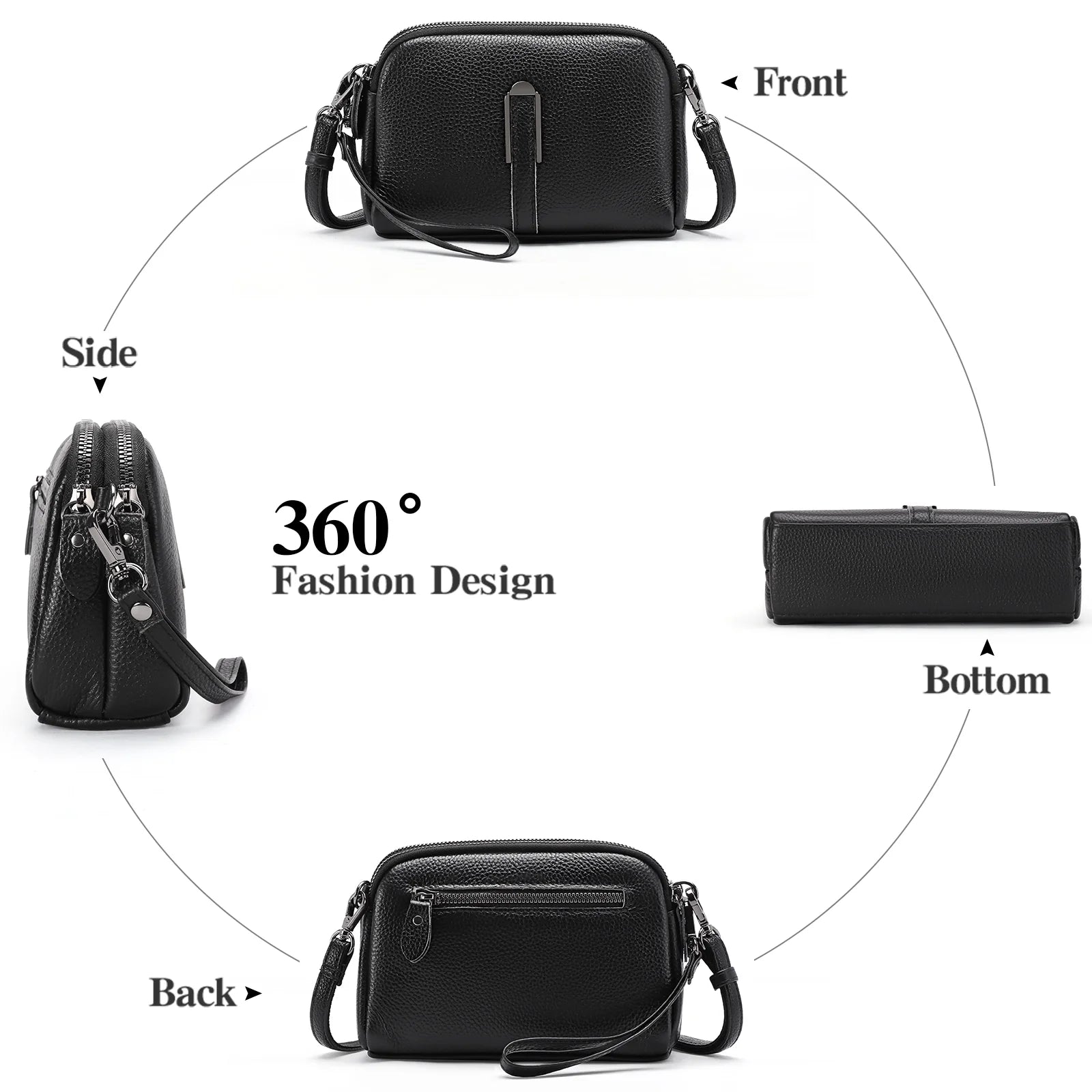 Crossbody Bags for Women Small Genuine Leather Shoulder Purse Cross Body Bag with Wristlet Top Zipper