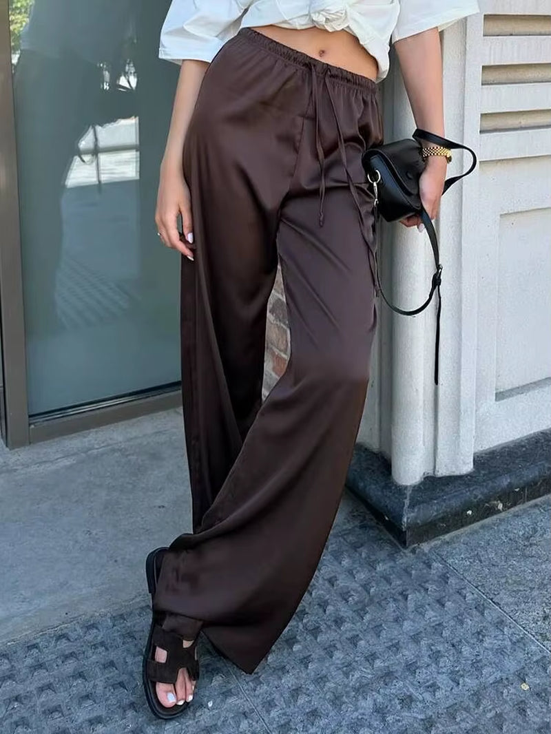Autumn Fashion Long Straight Pants Women Fashion Solid High Waist Lace-Up Trouser Female High Street Long Pants Ladies
