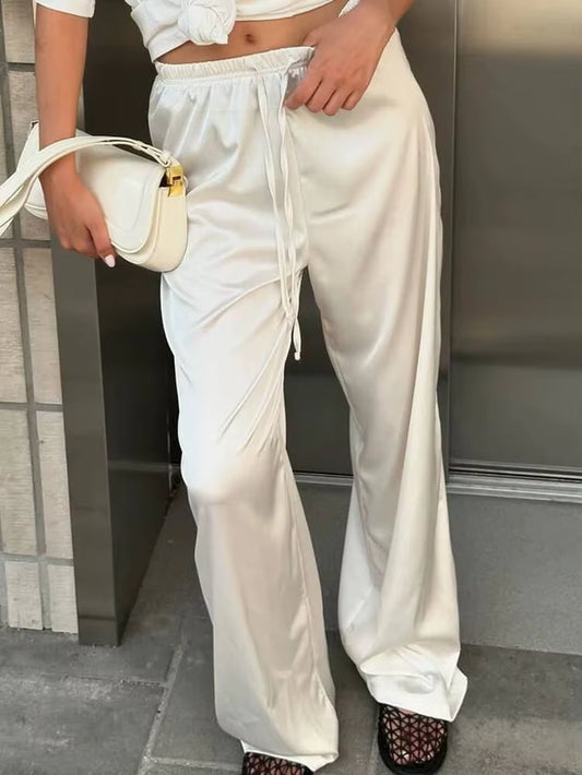 Autumn Fashion Long Straight Pants Women Fashion Solid High Waist Lace-Up Trouser Female High Street Long Pants Ladies