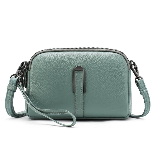 Crossbody Bags for Women Small Genuine Leather Shoulder Purse Cross Body Bag with Wristlet Top Zipper