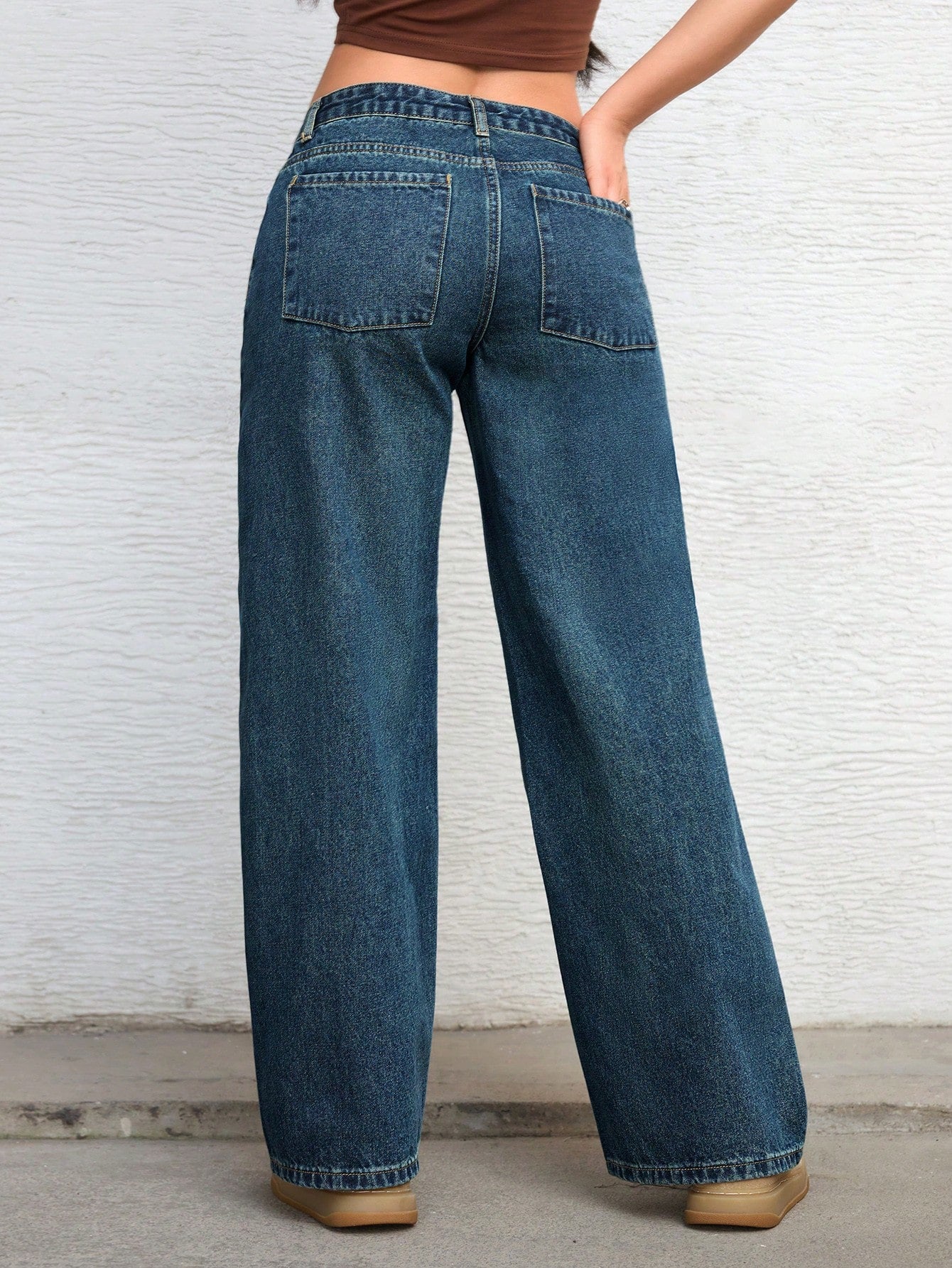 ICON Solid Color Pocket Casual Versatile Wide-Leg Jeans