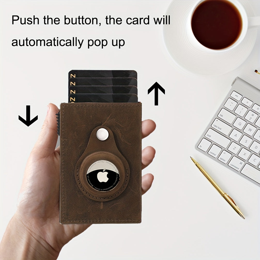 Men'S Wallet with Airtag Card Slot, RFID Anti-Theft Credit Card Smart Pop-Up Tri-Fold Wallet