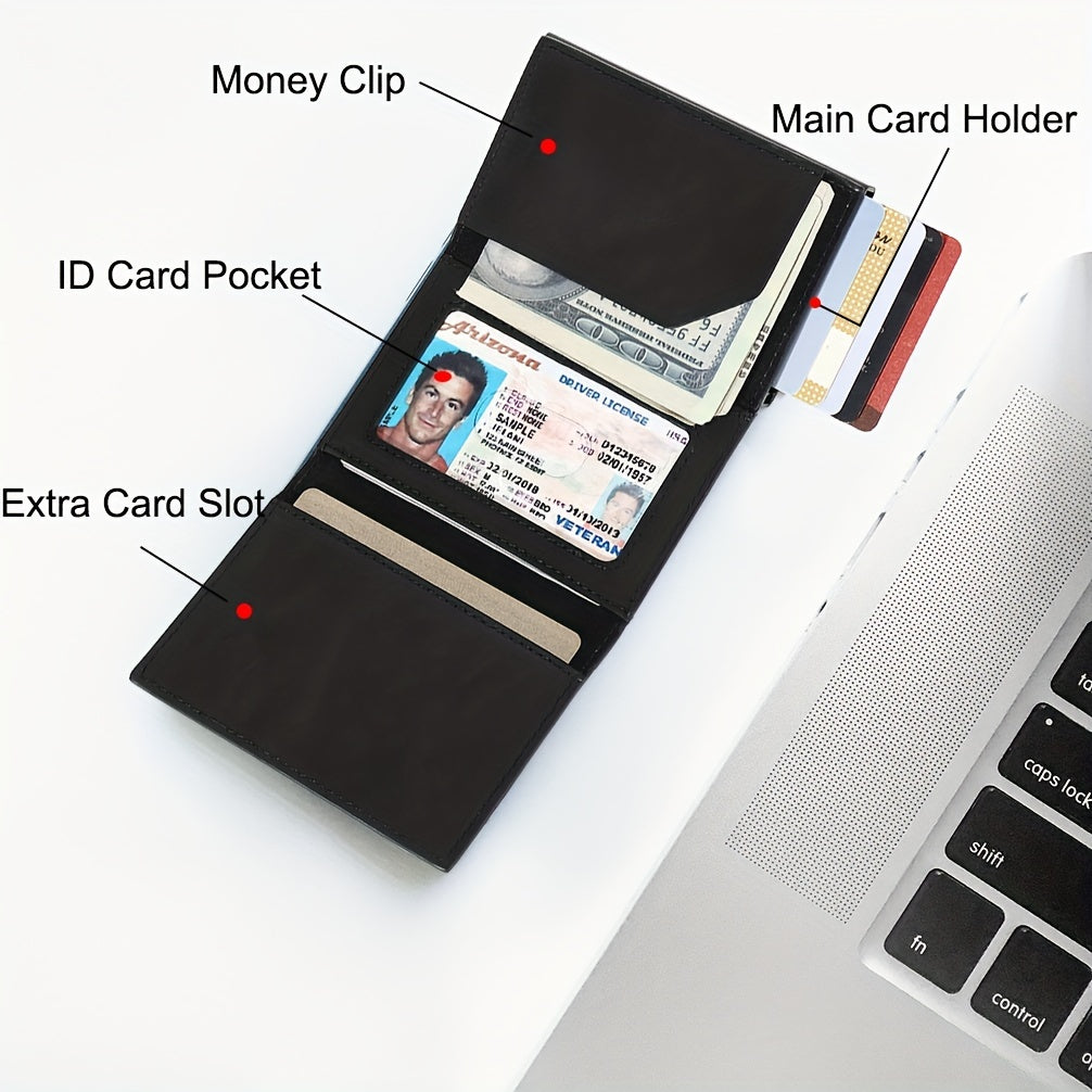 Men'S Wallet with Airtag Card Slot, RFID Anti-Theft Credit Card Smart Pop-Up Tri-Fold Wallet