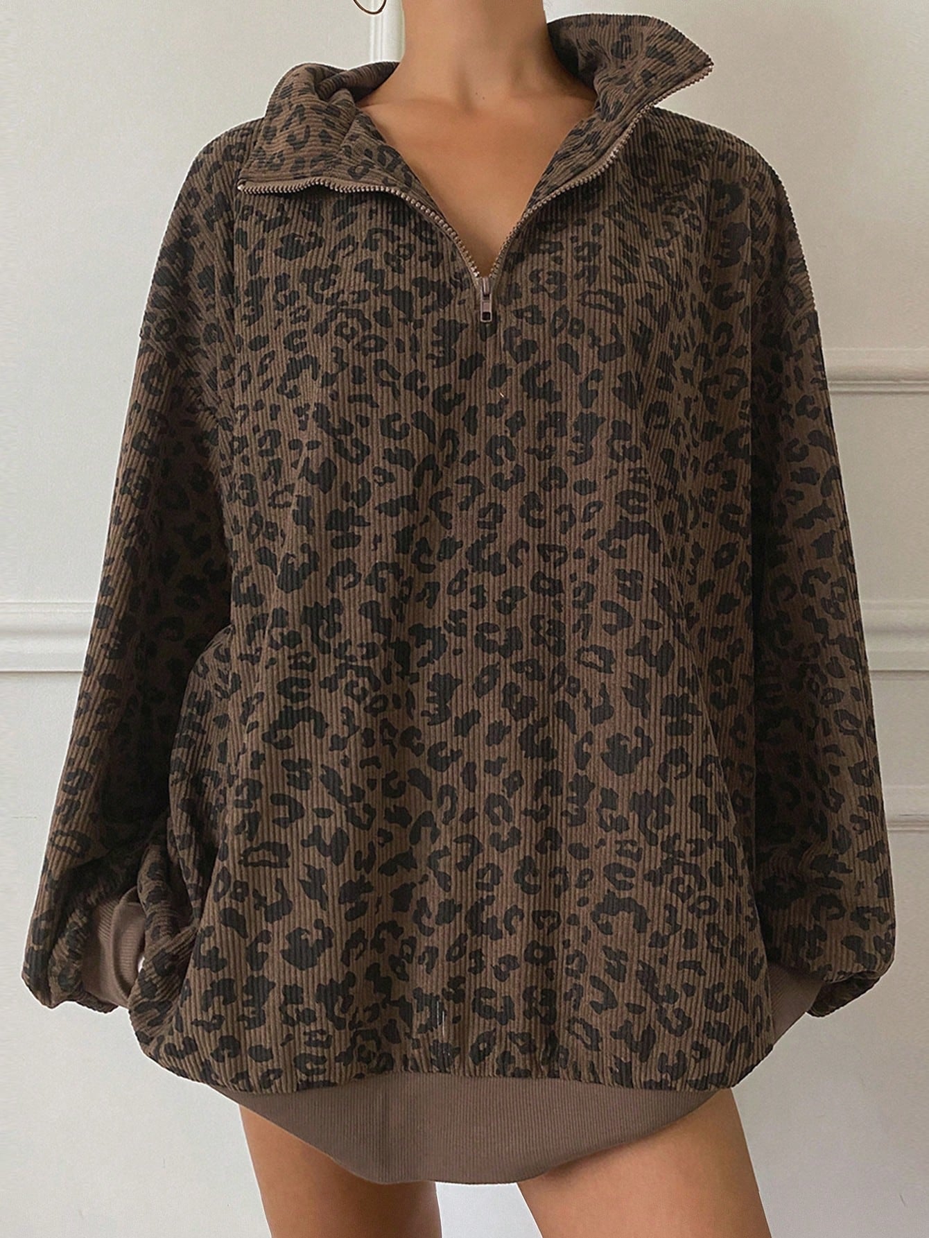 Livesso Women Casual Zip up Front Long Sleeve Leopard Print Sweatshirt,Fall Clothes