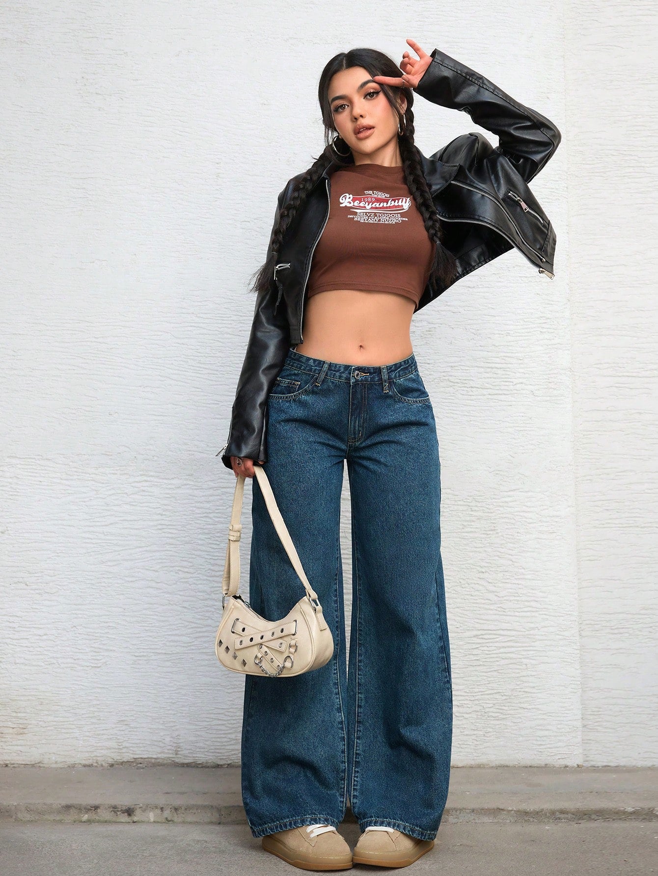 ICON Solid Color Pocket Casual Versatile Wide-Leg Jeans