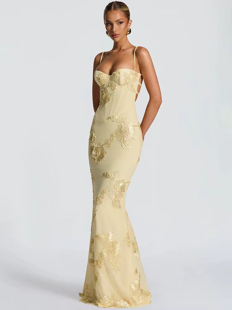 Spaghetti Strap Print Sexy Maxi Dress Women Fashion Off-Shoulder Sleeveless Backless Bodycon Club Party Long Dresses