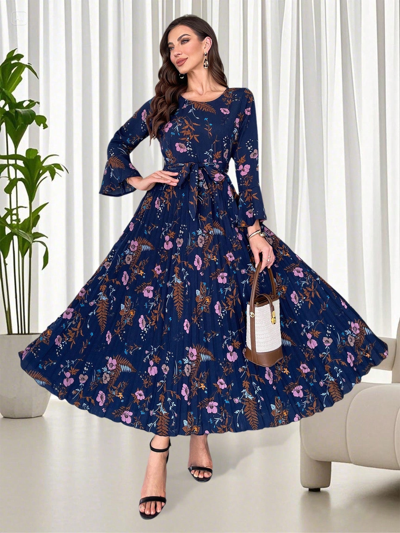 Modelyn Floral Print Ruffle Hem A-Line Mini Dress